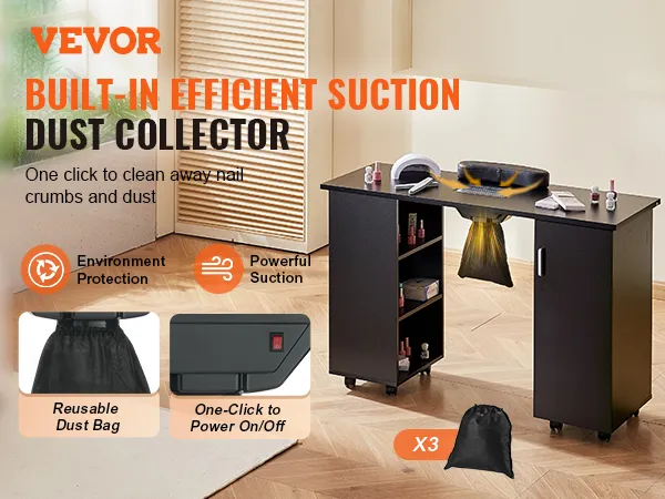 VEVOR-Maniküretisch mit integriertem, effizientem Staubsammler und wiederverwendbarem Staubbeutel.