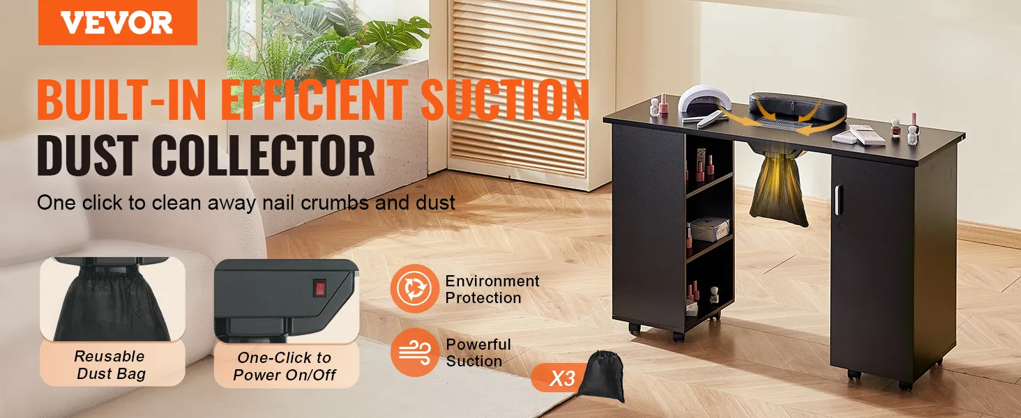VEVOR-Maniküretisch mit integriertem, effizientem Staubsammler und wiederverwendbarem Staubbeutel.