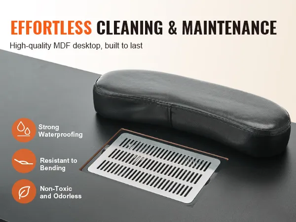 Mühelose Reinigung und Pflege mit dem Maniküretisch von VEVOR, hochwertige MDF-Tischplatte, wasserdicht und ungiftig.