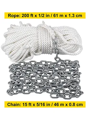 Ancla VEVOR montada con cuerda de 200 pies y cadena de 15 pies.