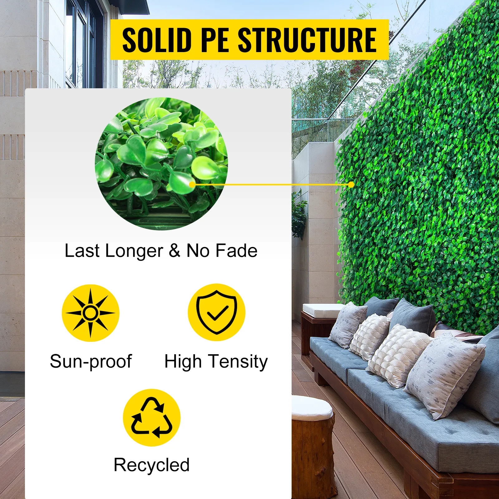 VEVOR boxwood panels provide a lush green wall with durability features.