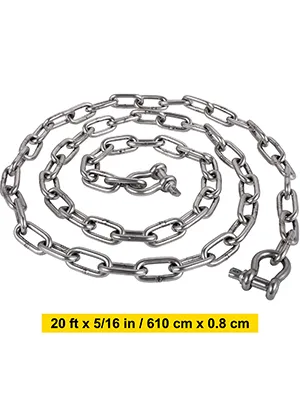 VEVOR anchor chain, 20ft x 5/16in, stainless steel with shackle.