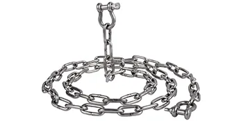 coiled VEVOR anchor chain with shackle, showcasing steel links and sturdy finish.