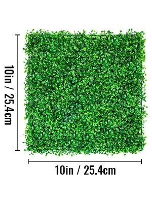 VEVOR artificial boxwood panel, 10in x 10in, vibrant green foliage.