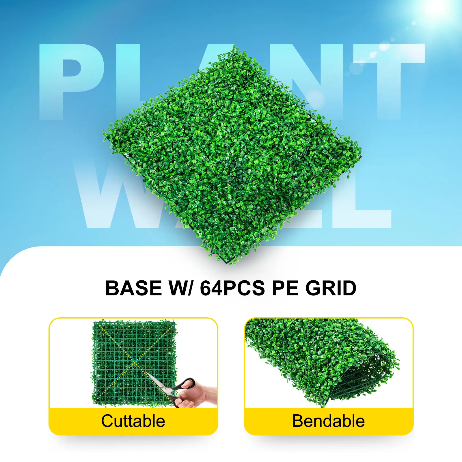 VEVOR artificial boxwood panel with 64pcs pe grid, cuttable and bendable.