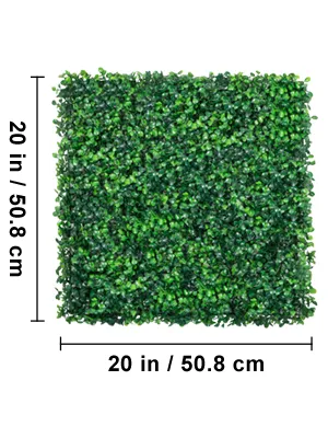 VEVOR artificial boxwood panel measuring 20in/50.8cm by 20in/50.8cm.