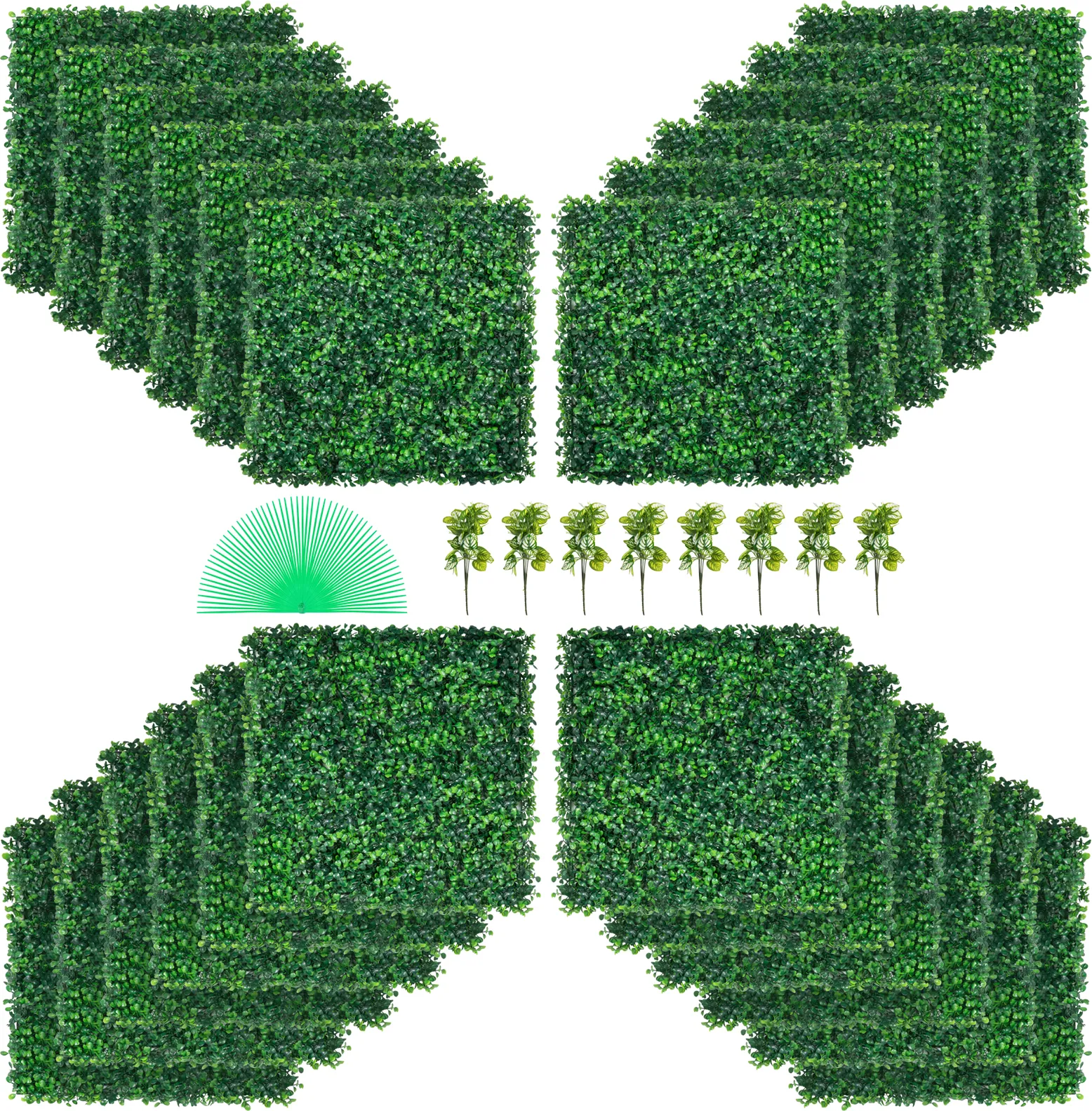 VEVOR artificial boxwood panel kit with green leaves and additional decorative plants.