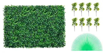Panel de boj artificial VEVOR con hojas adicionales y bridas verdes.