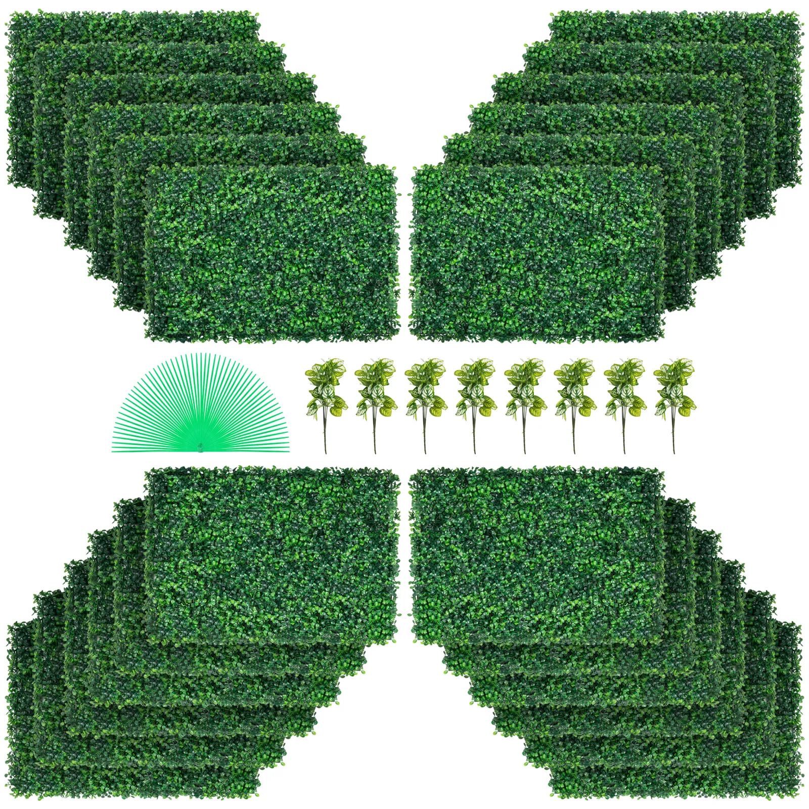 Juego de paneles de boj artificial VEVOR con 12 paneles de vegetación y bridas.
