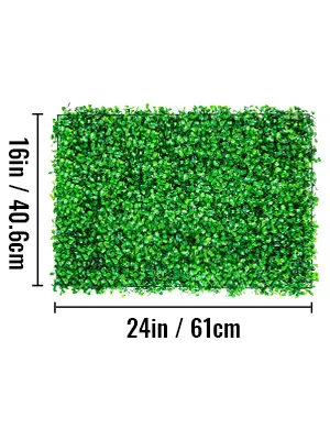 VEVOR artificial boxwood panel with size 16in x 24in, dimensions labeled.