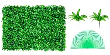 VEVOR artificial boxwood panel with additional green leaves and connectors.
