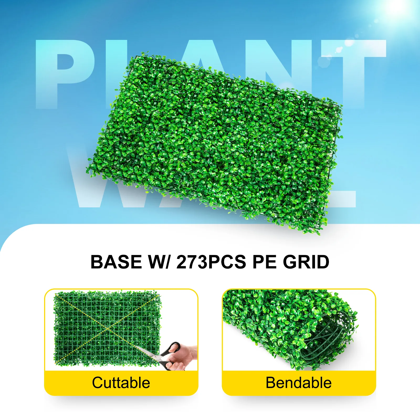 VEVOR artificial boxwood panel with 273pcs pe grid, cuttable and bendable.