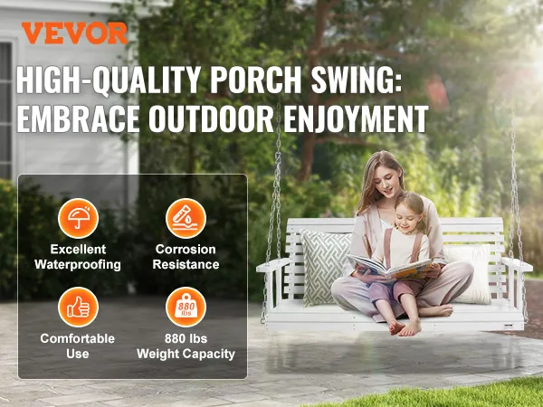 VEVOR-Verandaschaukel aus Holz mit hervorragender Wasserfestigkeit, Korrosionsbeständigkeit und einer Tragfähigkeit von 400 kg.