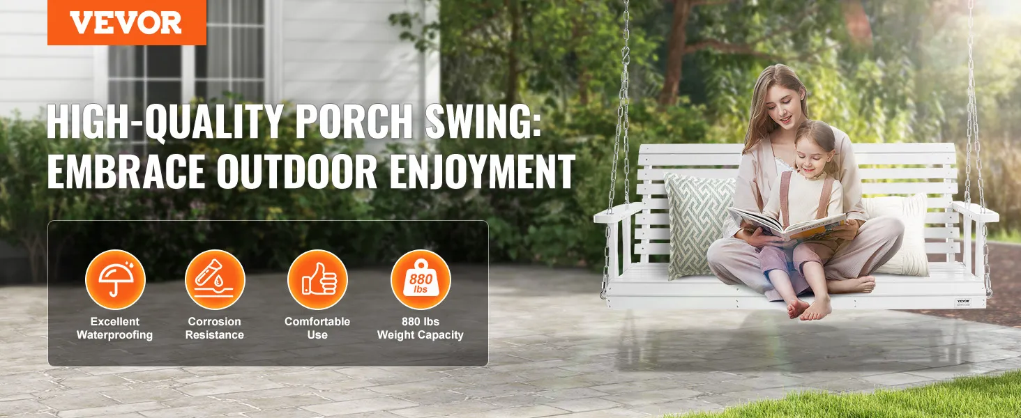VEVOR-Verandaschaukel aus Holz mit hervorragender Wasserfestigkeit, Korrosionsbeständigkeit und einer Tragfähigkeit von 400 kg.