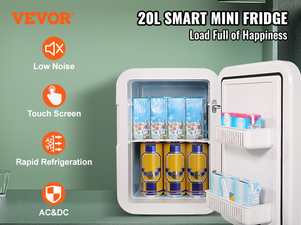 VEVOR Mini Fridge, 20L/22 Cans Compact Personal Fridge, AC/DC