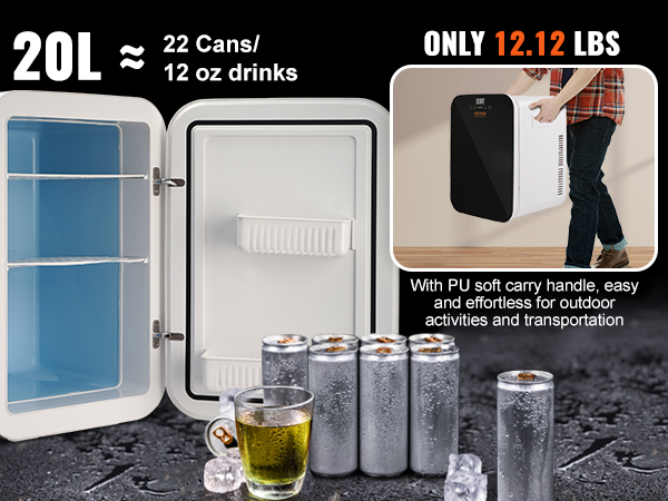 VEVOR Mini Fridge, 20L/22 Cans Compact Personal Fridge, AC/DC