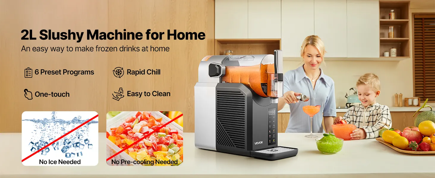 2L Slushy Machine No Ice Needed Frozen Drink Maker 6 Preset Programs for Home