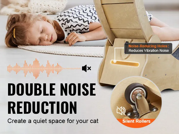 VEVOR cat exercise wheel with silent rollers and noise-reducing holes for a quiet cat space.