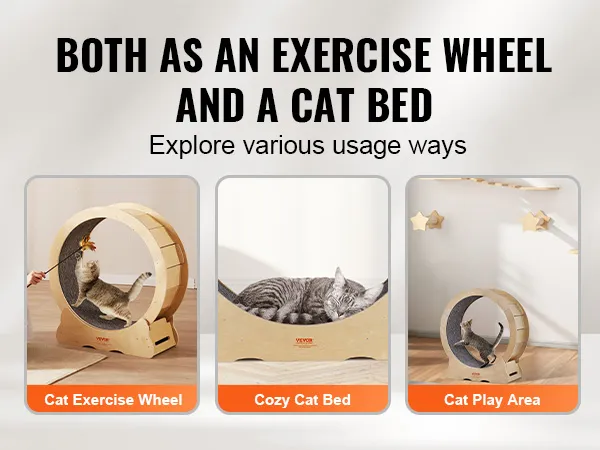 VEVOR cat exercise wheel used as exercise wheel, cozy cat bed, and cat play area for cats.
