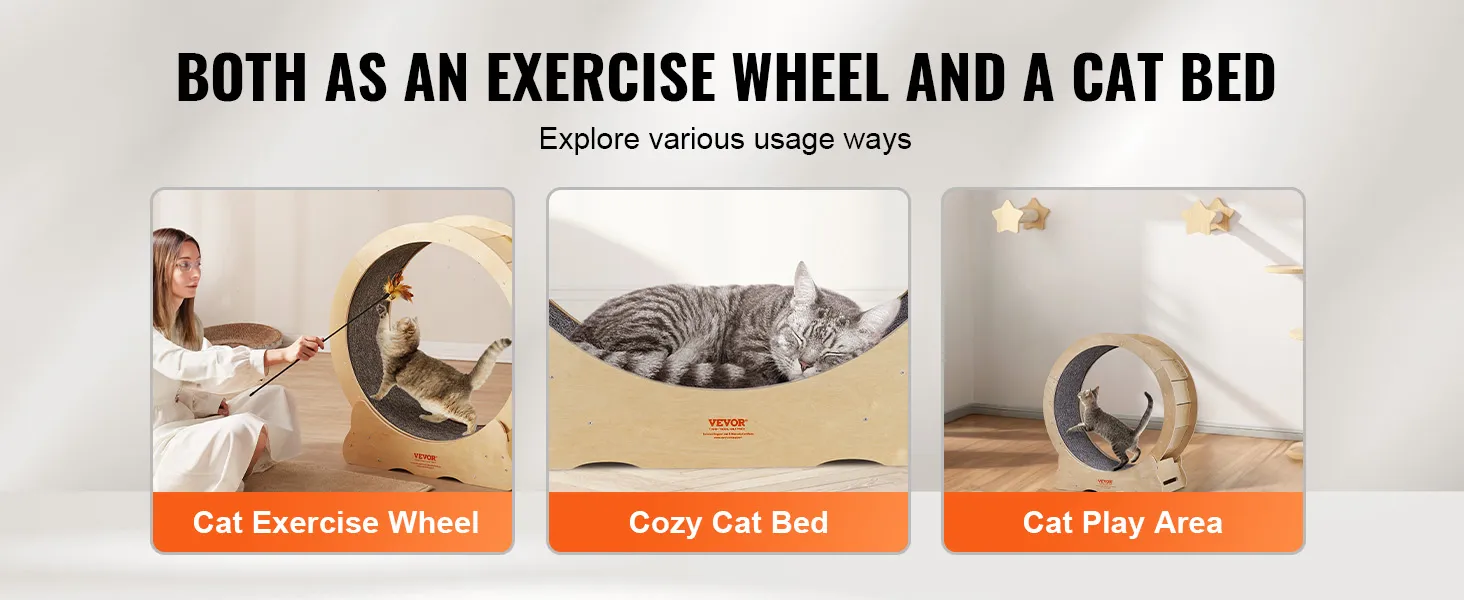 VEVOR cat exercise wheel used as exercise wheel, cozy cat bed, and cat play area for cats.