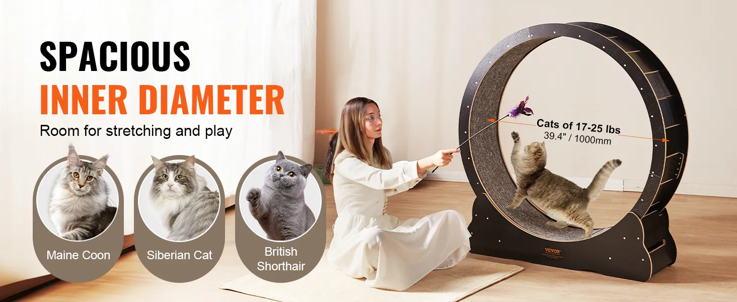 VEVOR cat exercise wheel - spacious inner diameter, suitable for maine coon, siberian cat, british shorthair.