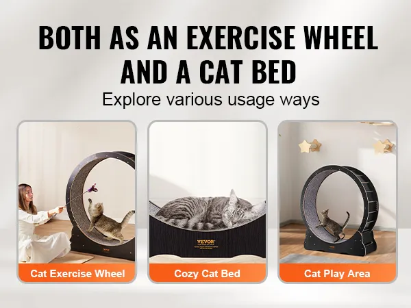 VEVOR cat exercise wheel used as cat bed, exercise wheel, and play area; versatile and engaging for pets.