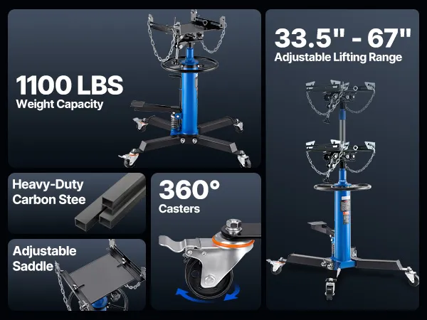 VEVOR-Getriebeheber, 1100 lbs Teleskopheber mit Fußpedal, Hilfsring und hochbelastbarem Stahl.