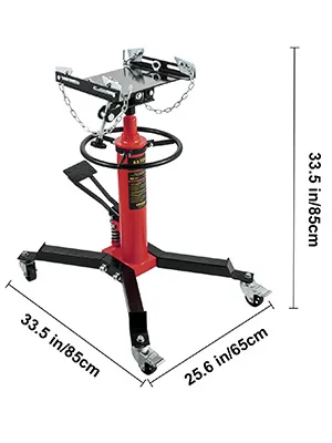 Gato de transmisión VEVOR con base ajustable, que mide 33,5 in/85 cm de alto y 25,6 in/65 cm de ancho.