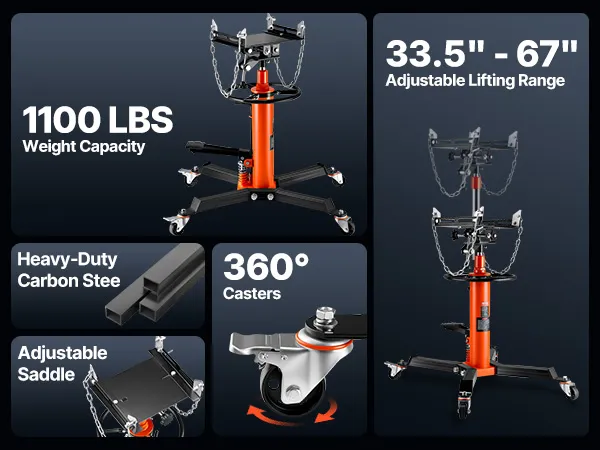 VEVOR-Getriebeheber mit Fußpedal, Hilfsring und Hochleistungsstahl, 1100 lbs Tragkraft.