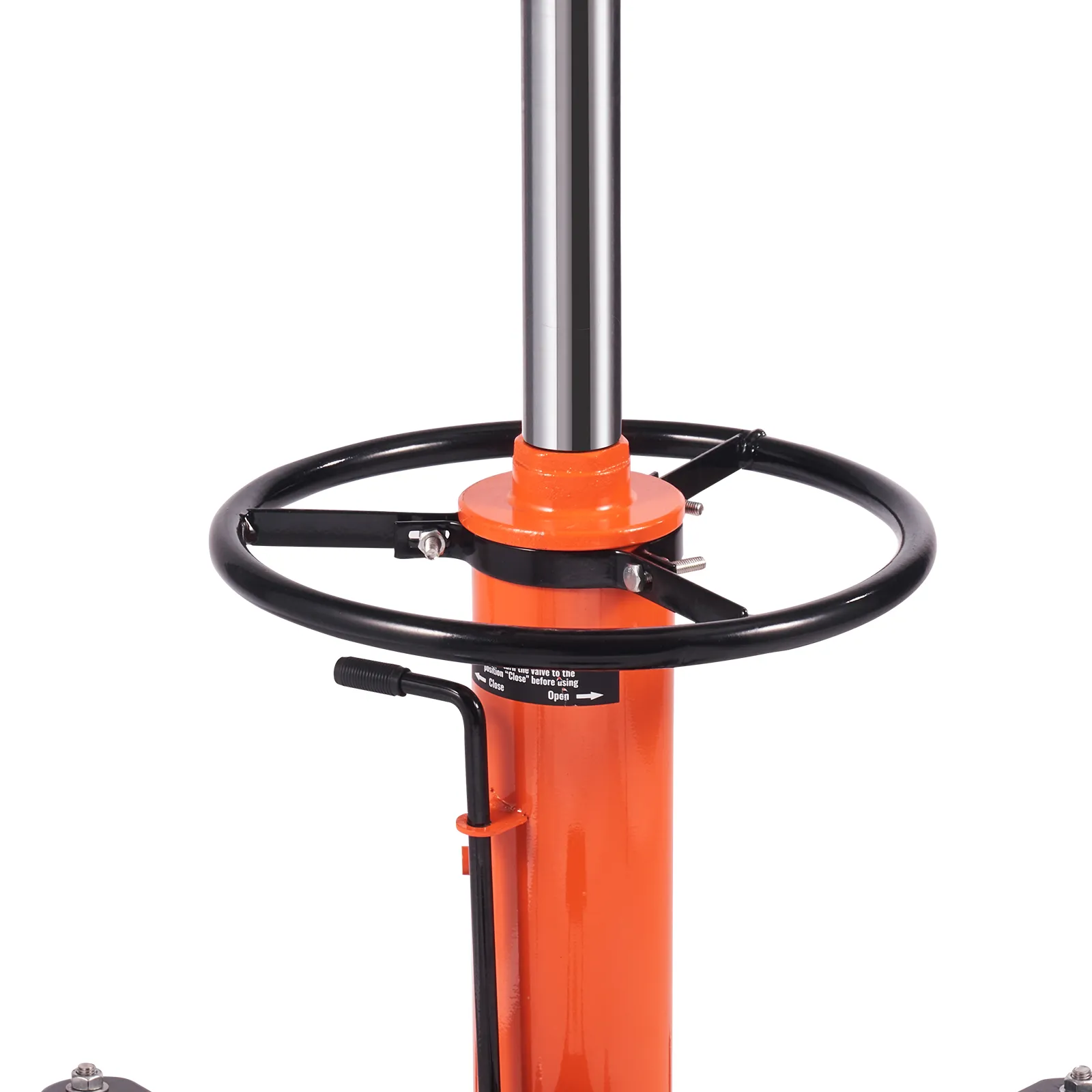 VEVOR hydraulic transmission jack with orange cylinder, circular handle, and lever for lifting.