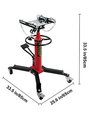 Gato de transmisión VEVOR con altura de 33,5 in/85 cm, base roja y cuatro ruedas para movilidad.