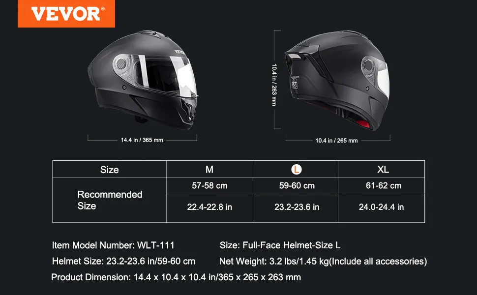 VEVOR Motorcycle Helmet, Full Face, Smart Street ABS High