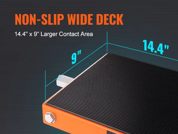 non-slip wide deck VEVOR motorcycle lift, 14.4" x 9" larger contact area.