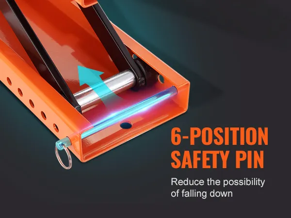 6-position safety pin for the VEVOR motorcycle lift, reducing the risk of the lift falling.