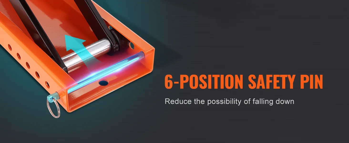 6-position safety pin for the VEVOR motorcycle lift, reducing the risk of the lift falling.