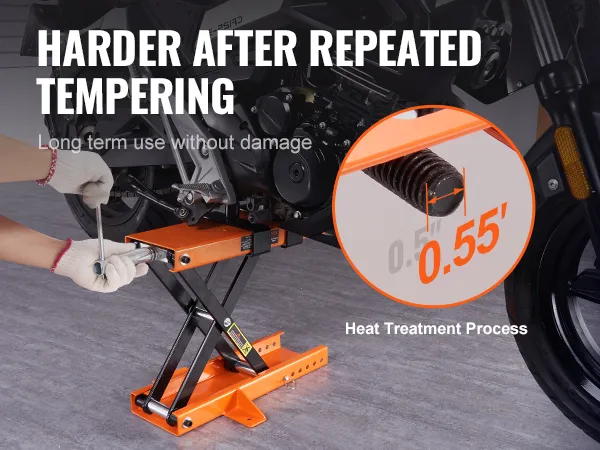 VEVOR motorcycle lift lifting bike with 0.63" reinforced screw, promoting durability after tempering.