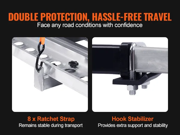 VEVOR transport equipment with ratchet strap and hook stabilizer for road safety.