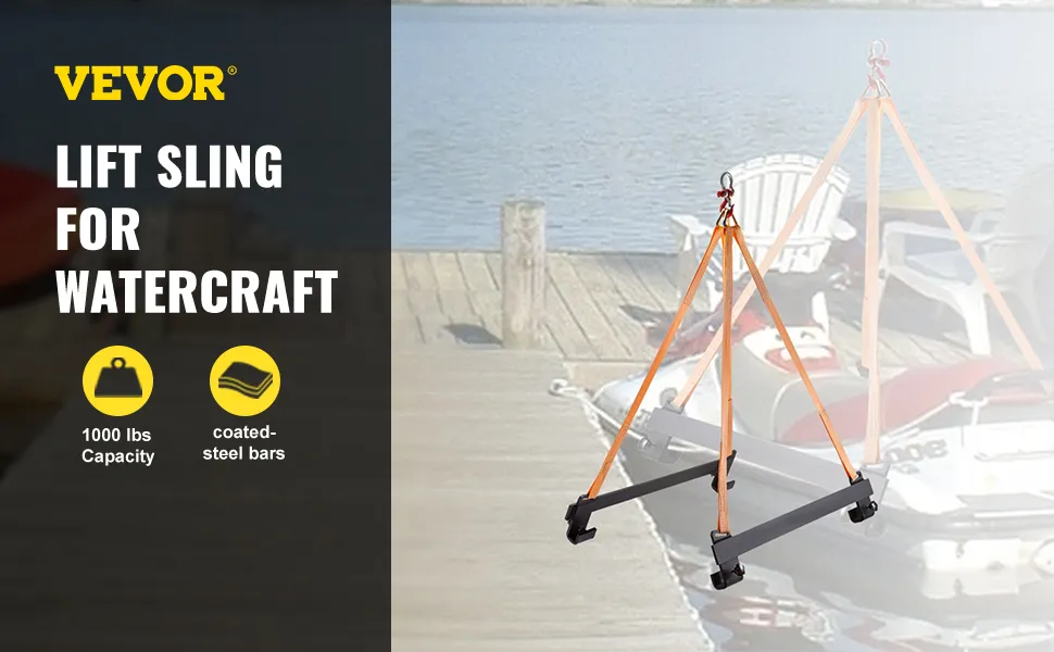 Eslinga elevadora para moto acuática VEVOR para embarcaciones con capacidad de 1000 lb en un muelle.