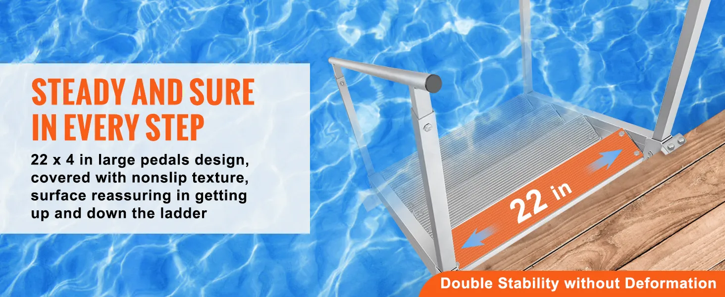 VEVOR dock ladder with 500 lbs load capacity, corrosion-proof, portable, and deform-proof features.