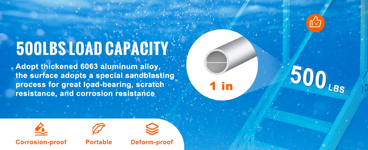 VEVOR dock ladder with nonslip rubber pads, 4-inch wide steps for enhanced security and comfort.