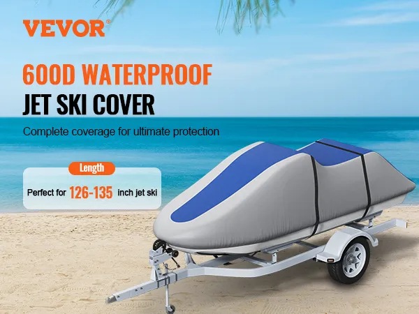 VEVOR Jetski-Abdeckung, 600d wasserdicht, perfekt für 126-135 Zoll Jetski. Vollständige Abdeckung am Strand.