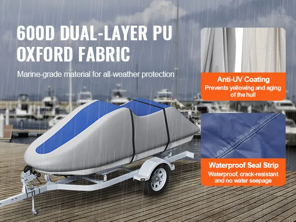 VEVOR Jetski-Abdeckung aus wasserdichtem 600D-Doppelschicht-PU-Oxford-Gewebe für Allwetterschutz.