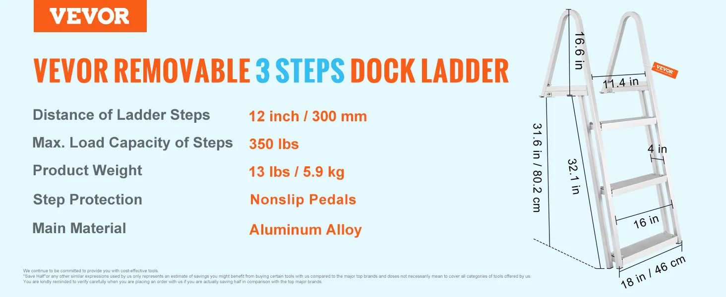 Abnehmbare 3-Stufen-Anlegeleiter von VEVOR, Aluminiumlegierung, rutschfeste Gummipolster, maximale Tragkraft 350 lbs, Gewicht 13 lbs.
