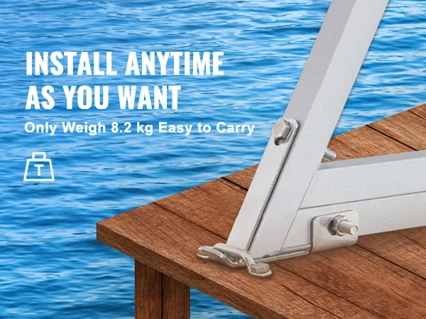 Installieren Sie die VEVOR-Anlegeleiter in 6 Schritten: Polster, Pedale, Handläufe, Schnallen, Sprengringhalterung, Hakenleiter.