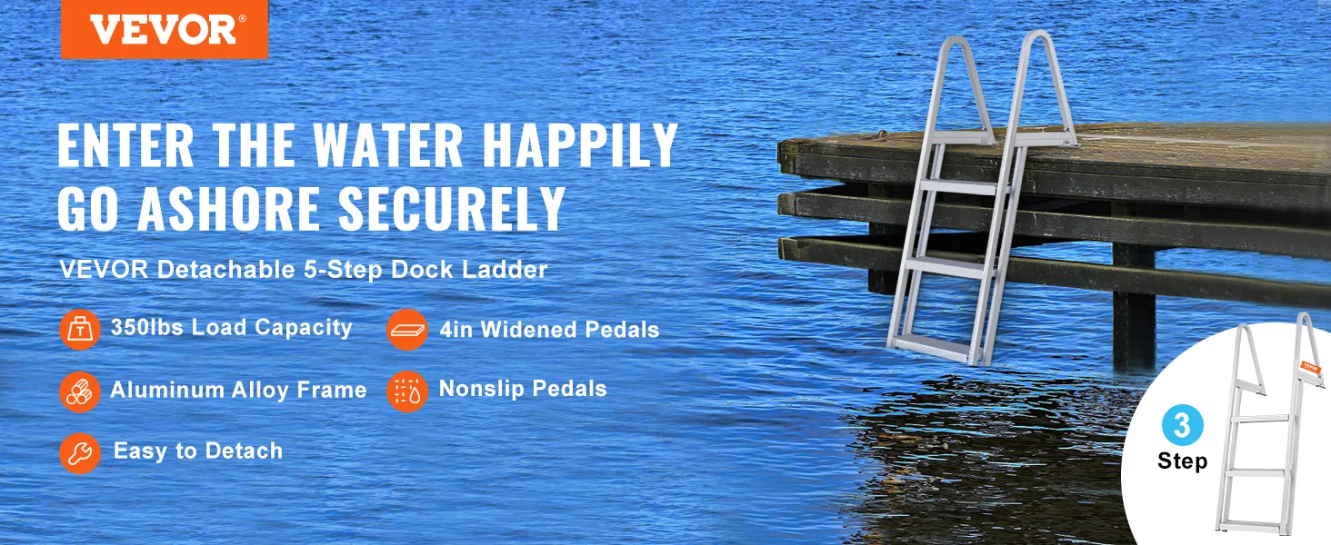 VEVOR-Anlegeleiter mit Rahmen aus Aluminiumlegierung, 350 Pfund Tragfähigkeit, 4-Zoll-Pedalen und rutschfester Gummiauflage.