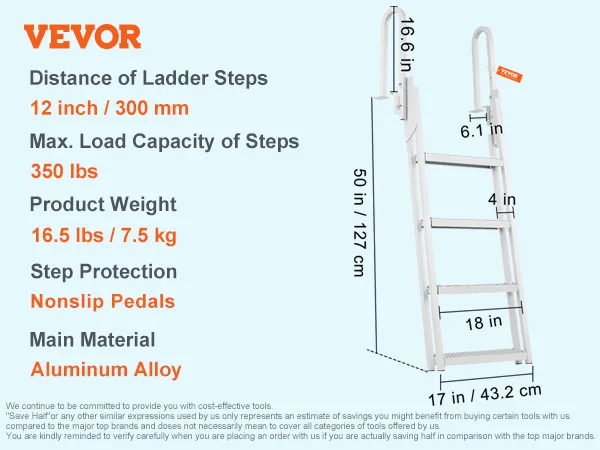 VEVOR-Anlegeleiter, 4 Stufen, Aluminiumlegierung, rutschfeste Gummipolster, 350 lbs Tragkraft, 16,5 lbs Gewicht.