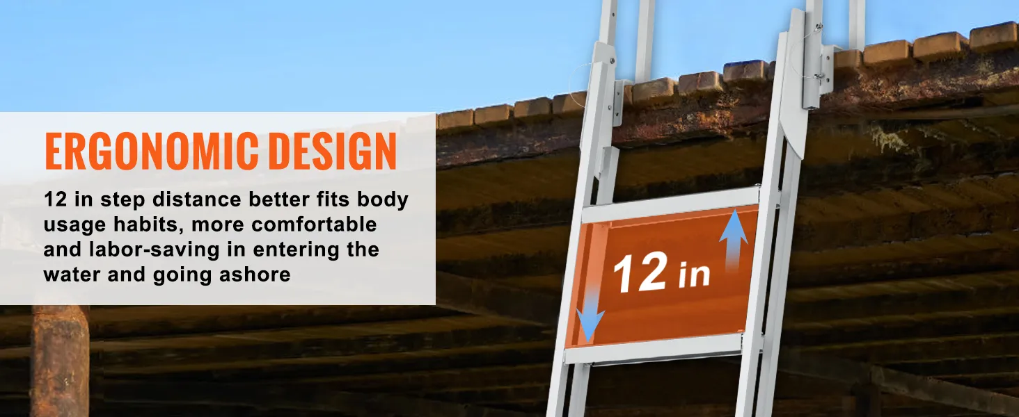 thickened 6063 aluminum alloy for VEVOR dock ladder, 2mm thick, corrosion-proof, portable, deform-proof.