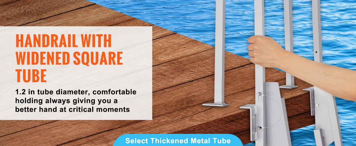 VEVOR dock ladder assembly instructions with six steps, including installing nonslip pads and connecting handrails.