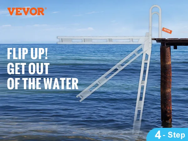 VEVOR-Anlegeleiter mit 4 Stufen, Aluminiumrahmen, rutschfester Gummiauflage, 350 Pfund Tragfähigkeit und hochklappbarem Design.