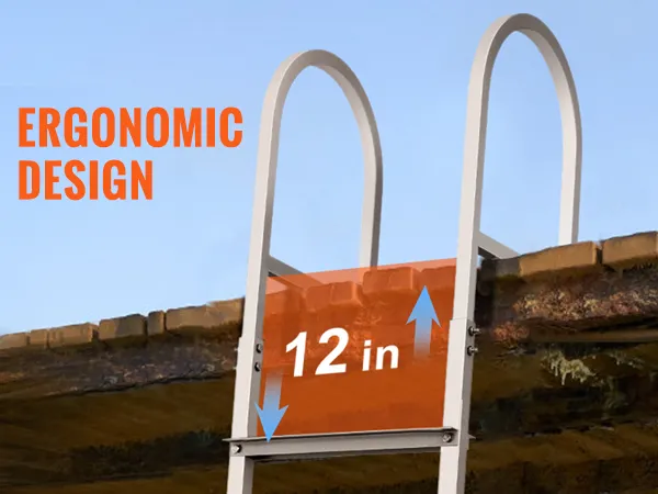 Escalera de muelle VEVOR con diseño ergonómico que presenta una distancia de escalón de 12 pulgadas para mayor comodidad y facilidad.